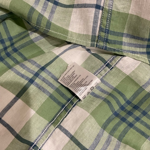 Weatherproof “Vintage” Shirt Short Sleeve Washable Linen Green Plaid Men’s Med - Picture 9 of 9